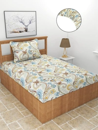 MORADO Premium Glace Cotton Single Bedsheet with 1 King Size Pillow Cover (60x90, Inches) - 60x90 Inches, Blue