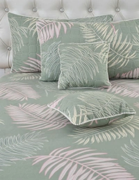 MORADO Glace Cotton 5 Pcs with Beautiful White Pompom Lace Bedding Set | Double Bed Size Bedsheet with 2 Pillow Covers and 2 Filled Cushions (90x100 Inches - Green) - 90x100 Inches, Green