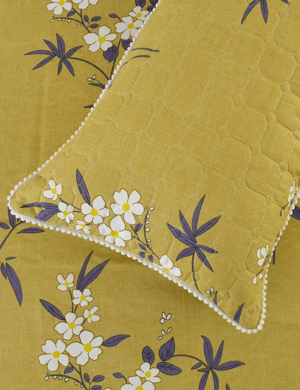 MORADO Glace Cotton 5 Pcs with Beautiful White Pompom Lace Bedding Set | Double Bed Size Bedsheet with 2 Pillow Covers and 2 Filled Cushions (90x100 Inches - Green) - 90x100 Inches, Green