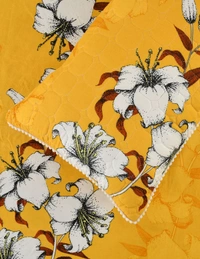 MORADO Glace Cotton 5 Pcs with Beautiful White Pompom Lace Bedding Set | Double Bed Size Bedsheet with 2 Pillow Covers and 2 Filled Cushions (90x100 Inches - Mustard) - 90x100 Inches, Mustard