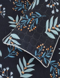 MORADO Glace Cotton 5 Pcs with Beautiful White Pompom Lace Bedding Set | Double Bed Size Bedsheet with 2 Pillow Covers and 2 Filled Cushions (90x100 Inches - Dark Blue) - 90x100 Inches, Dark Blue