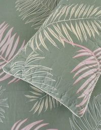 MORADO Glace Cotton 5 Pcs with Beautiful White Pompom Lace Bedding Set | Double Bed Size Bedsheet with 2 Pillow Covers and 2 Filled Cushions (90x100 Inches - Green) - 90x100 Inches, Green