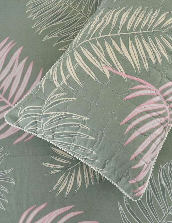 MORADO Glace Cotton 5 Pcs with Beautiful White Pompom Lace Bedding Set | Double Bed Size Bedsheet with 2 Pillow Covers and 2 Filled Cushions (90x100 Inches - Green) - 90x100 Inches, Green