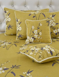 MORADO Glace Cotton 5 Pcs with Beautiful White Pompom Lace Bedding Set | Double Bed Size Bedsheet with 2 Pillow Covers and 2 Filled Cushions (90x100 Inches - Green) - 90x100 Inches, Green