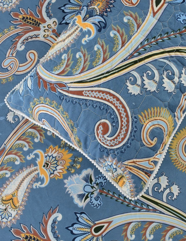 MORADO Glace Cotton 5 Pcs with Beautiful White Pompom Lace Bedding Set | Double Bed Size Bedsheet with 2 Pillow Covers and 2 Filled Cushions (90x100 Inches - Blue) - 90x100 Inches, Blue