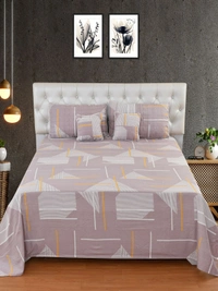 MORADO Glace Cotton 5 Pcs with Beautiful White Pompom Lace Bedding Set | Double Bed Size Bedsheet with 2 Pillow Covers and 2 Filled Cushions (90x100 Inches - Brown) - 90x100 Inches, Brown