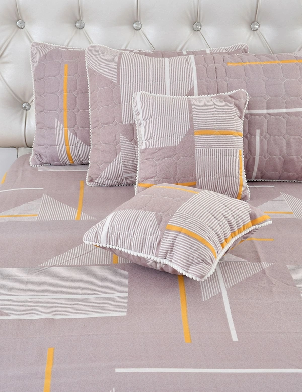 MORADO Glace Cotton 5 Pcs with Beautiful White Pompom Lace Bedding Set | Double Bed Size Bedsheet with 2 Pillow Covers and 2 Filled Cushions (90x100 Inches - Brown) - 90x100 Inches, Brown