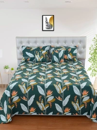 MORADO Glace Cotton 5 Pcs with Beautiful White Pompom Lace Bedding Set | Double Bed Size Bedsheet with 2 Pillow Covers and 2 Filled Cushions (90x100 Inches - Dark Green) - 90x100 Inches, Dark Green