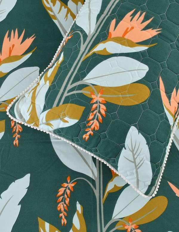 MORADO Glace Cotton 5 Pcs with Beautiful White Pompom Lace Bedding Set | Double Bed Size Bedsheet with 2 Pillow Covers and 2 Filled Cushions (90x100 Inches - Dark Green) - 90x100 Inches, Dark Green