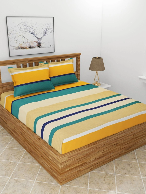 MORADO Premium Glace Cotton Double Bedsheet with 2 King Size Pillow Covers (90x100 Inches) - Multicolor