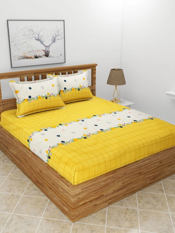 MORADO Premium Glace Cotton Double Bedsheet with 2 King Size Pillow Covers (90x100 Inches) - Yellow