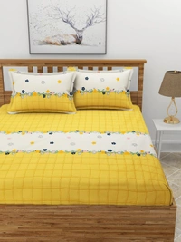 MORADO Premium Glace Cotton Double Bedsheet with 2 King Size Pillow Covers (90x100 Inches) - Yellow