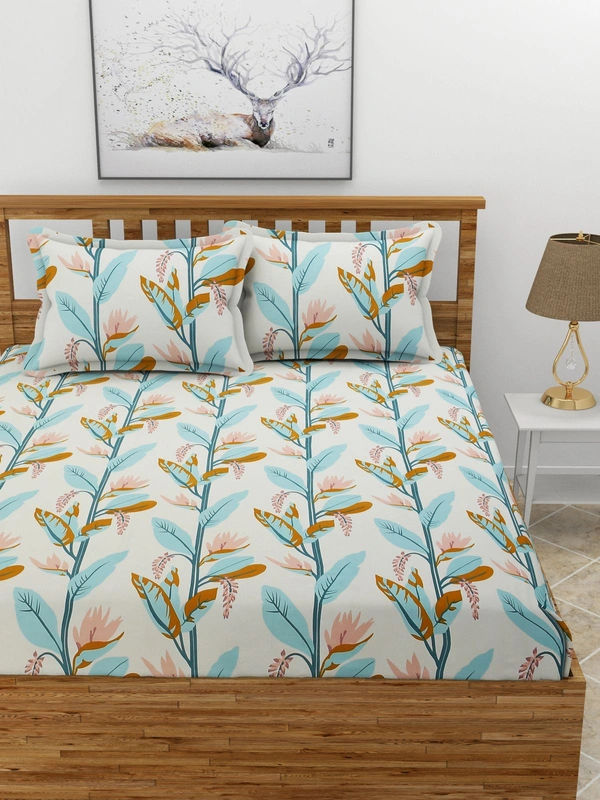 MORADO Premium Glace Cotton Double Bedsheet with 2 King Size Pillow Covers (90x100 Inches) - Green