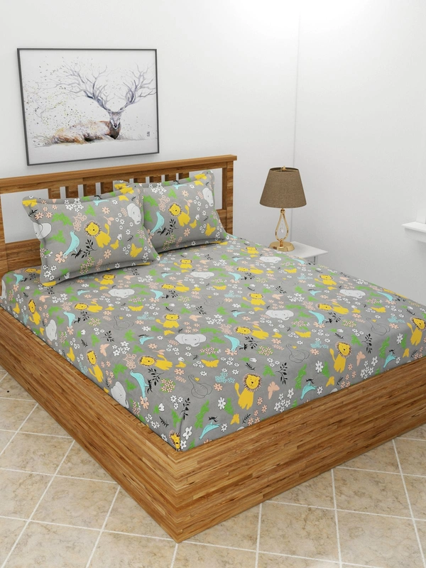 MORADO Premium Glace Cotton Double Bedsheet with 2 King Size Pillow Covers (90x100 Inches) - Multicolor