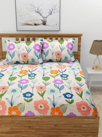 MORADO Premium Glace Cotton Double Bedsheet with 2 King Size Pillow Covers (90x100 Inches) - Offwhite