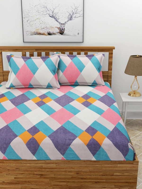 MORADO Premium Glace Cotton Double Bedsheet with 2 King Size Pillow Covers (90x100 Inches) - Multicolor