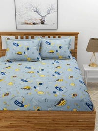 MORADO Premium Glace Cotton Double Bedsheet with 2 King Size Pillow Covers (90x100 Inches) - Blue