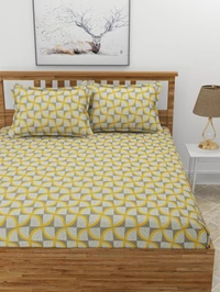 MORADO Premium Glace Cotton Double Bedsheet With 2 King Size Pillow Covers (90x100 Inches) - 72x78x8 Inches, Beige