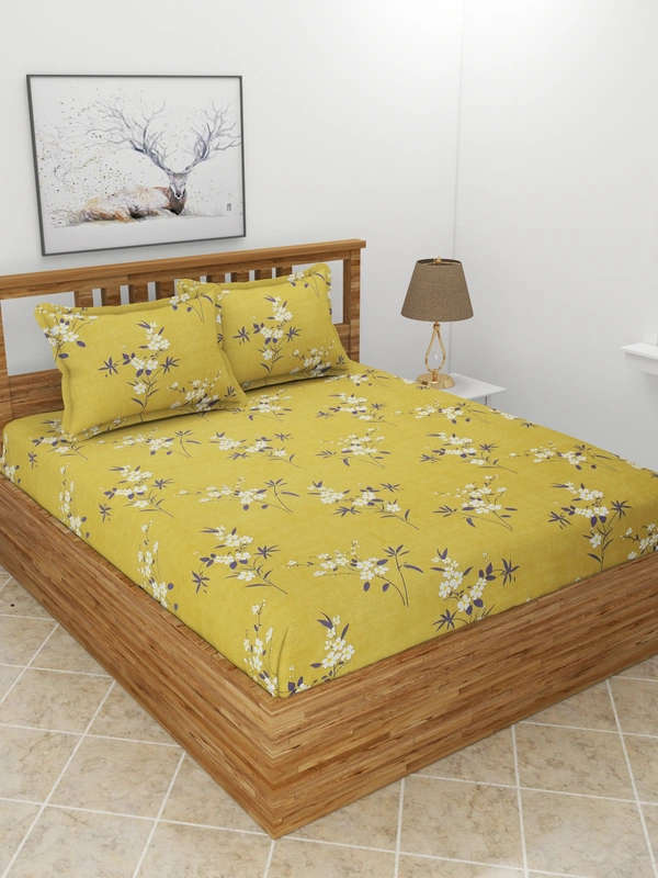 MORADO Premium Glace Cotton Double Bedsheet With 2 King Size Pillow Covers (90x100 Inches) - 72x78x8 Inches, Green