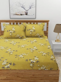 MORADO Premium Glace Cotton Double Bedsheet With 2 King Size Pillow Covers (90x100 Inches) - 72x78x8 Inches, Green