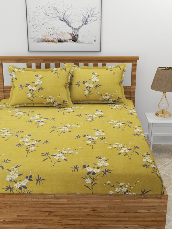 MORADO Premium Glace Cotton Double Bedsheet With 2 King Size Pillow Covers (90x100 Inches) - 72x78x8 Inches, Green