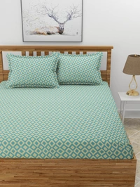 MORADO Premium Glace Cotton Double Bedsheet With 2 King Size Pillow Covers (90x100 Inches) - 72x78x8 Inches, Green