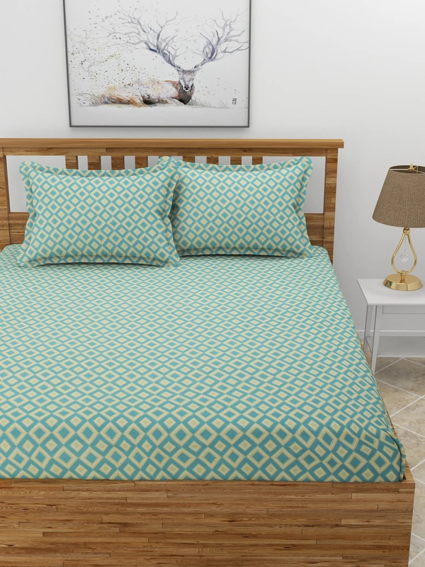 MORADO Premium Glace Cotton Double Bedsheet With 2 King Size Pillow Covers (90x100 Inches) - 72x78x8 Inches, Green