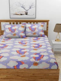 MORADO Premium Glace Cotton Elastic Fitted Double Bedsheet With 2 Pillow Covers (72x78x8 Inches) - 72x78x8 Inches, Purple