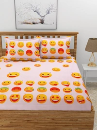 MORADO Premium Glace Cotton Double Bedsheet With 2 King Size Pillow Covers (90x100 Inches) - 72x78x8 Inches, Pink