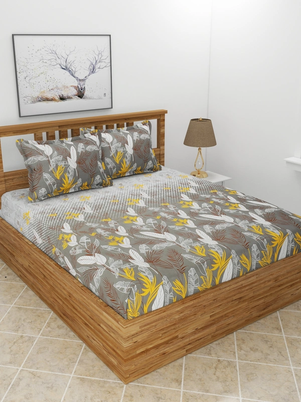 MORADO Premium Glace Cotton Double Bedsheet With 2 King Size Pillow Covers (90x100 Inches) - 72x78x8 Inches, Charcoal