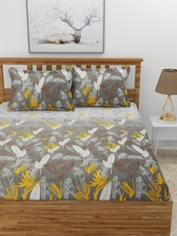 MORADO Premium Glace Cotton Double Bedsheet With 2 King Size Pillow Covers (90x100 Inches) - 72x78x8 Inches, Charcoal