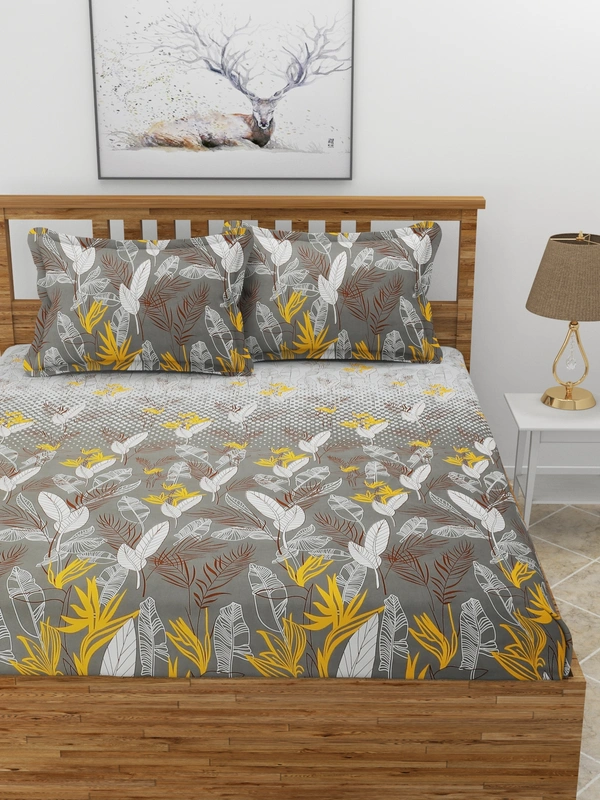 MORADO Premium Glace Cotton Double Bedsheet With 2 King Size Pillow Covers (90x100 Inches) - 72x78x8 Inches, Charcoal