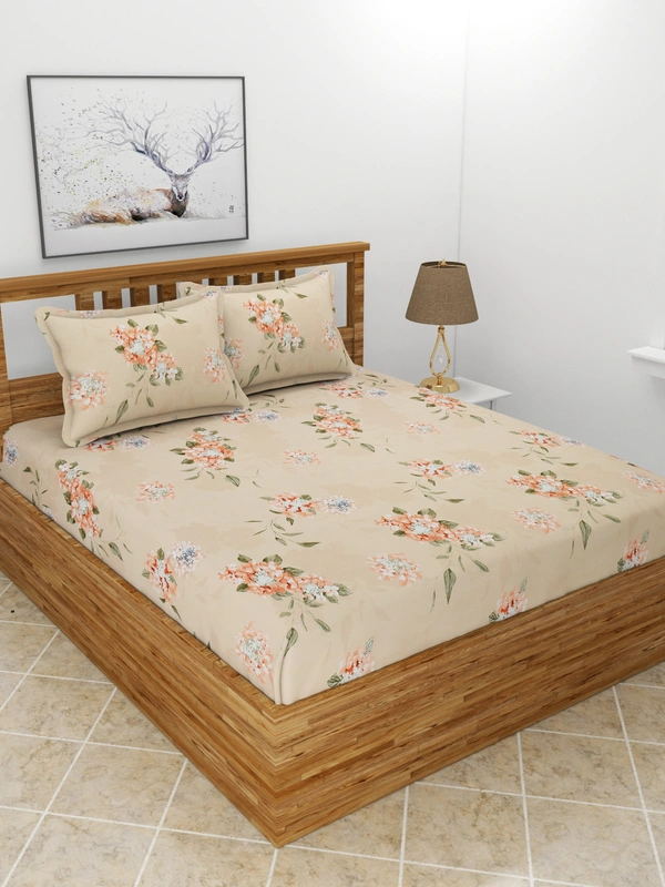 MORADO Premium Glace Cotton Double Bedsheet With 2 King Size Pillow Covers (90x100 Inches) - 72x78x8 Inches, Peach