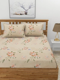 MORADO Premium Glace Cotton Double Bedsheet With 2 King Size Pillow Covers (90x100 Inches) - 72x78x8 Inches, Peach