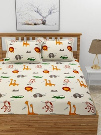 MORADO Premium Glace Cotton Double Bedsheet With 2 King Size Pillow Covers (90x100 Inches) - 72x78x8 Inches, Offwhite