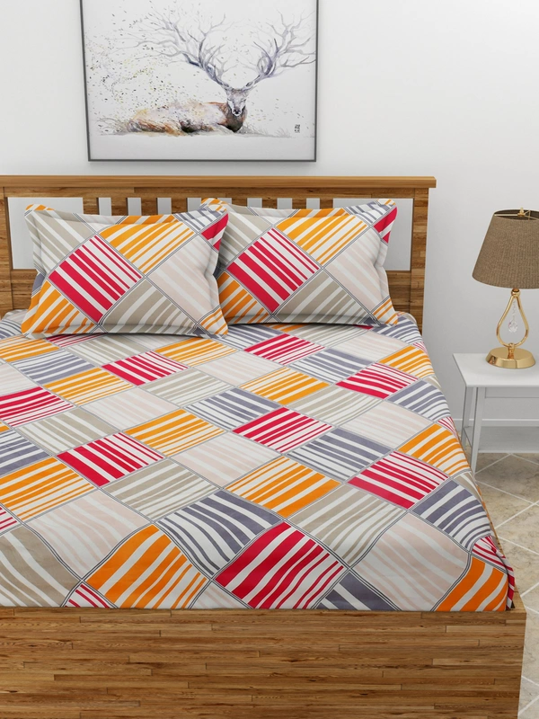 MORADO Premium Glace Cotton Double Bedsheet With 2 King Size Pillow Covers (90x100 Inches) - 90x100 Inches, Multicolor