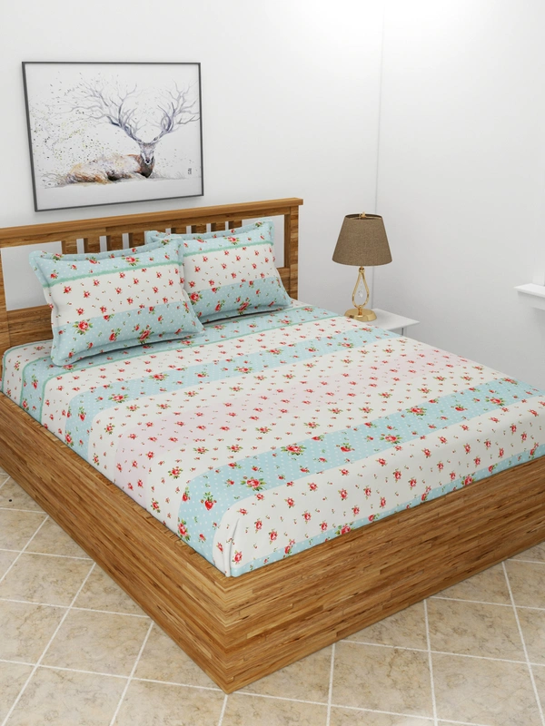 MORADO Premium Glace Cotton Double Bedsheet With 2 King Size Pillow Covers (90x100 Inches) - 90x100 Inches, Multicolor