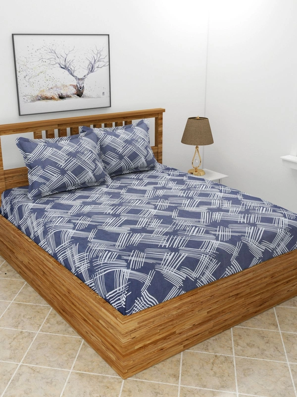 MORADO Premium Glace Cotton Double Bedsheet With 2 King Size Pillow Covers (90x100 Inches) - 90x100 Inches, Blue