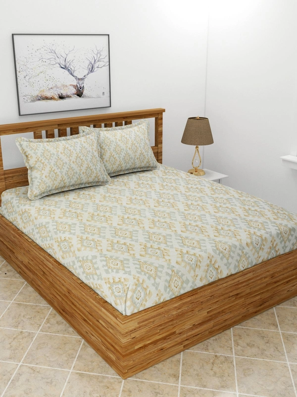 MORADO Premium Glace Cotton Double Bedsheet With 2 King Size Pillow Covers (90x100 Inches) - 90x100 Inches, Offwhite