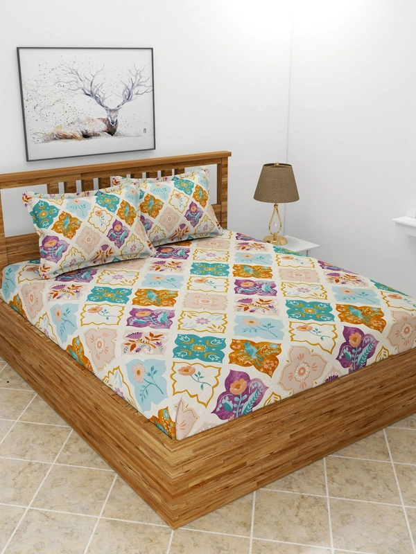 MORADO Premium Glace Cotton Double Bedsheet With 2 King Size Pillow Covers (90x100 Inches) - 90x100 Inches, Purple