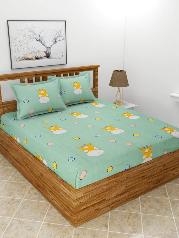 MORADO Premium Glace Cotton Double Bedsheet With 2 King Size Pillow Covers (90x100 Inches) - 90x100 Inches, Green