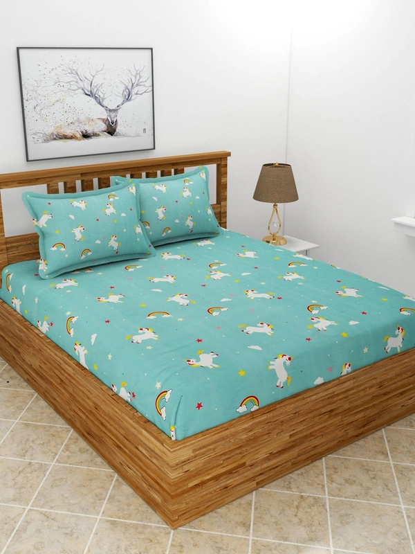 MORADO Premium Glace Cotton Double Bedsheet With 2 King Size Pillow Covers (90x100 Inches) - 90x100 Inches, Blue