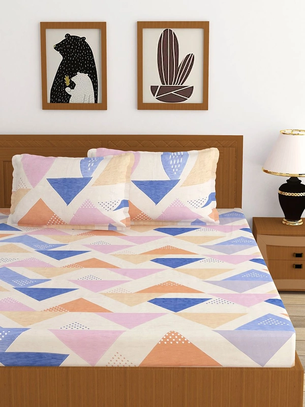 MORADO Premium Glace Cotton Double King Bedsheet with 2 King Size Pillow Covers (108x108 Inches)