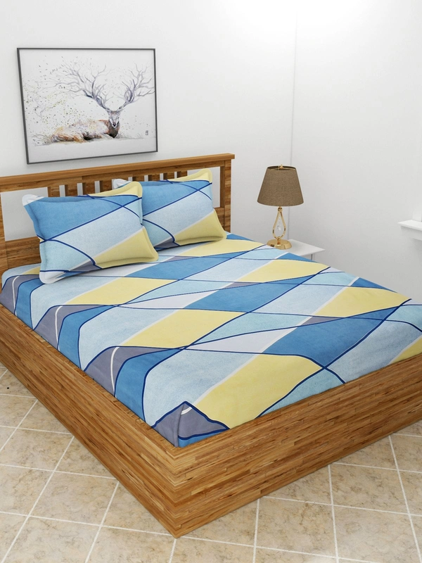 MORADO Premium Glace Cotton Double King Bedsheet with 2 King Size Pillow Covers (108x108 Inches) - Multicolor