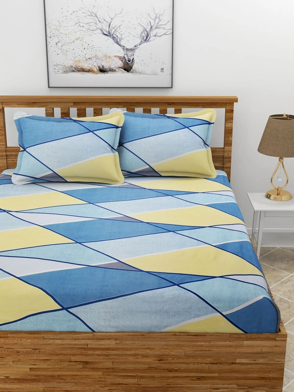 MORADO Premium Glace Cotton Double King Bedsheet with 2 King Size Pillow Covers (108x108 Inches) - Multicolor