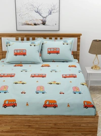 MORADO Premium Glace Cotton Elastic Fitted Double Bedsheet with 2 Pillow Covers (72x78x8 Inches) - Blue, Hand Wash or Machine Wash, Wash Dark Colors Separately, Do not Bleach