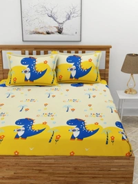 MORADO Premium Glace Cotton Elastic Fitted Double Bedsheet with 2 Pillow Covers (72x78x8 Inches) - Yellow, Hand Wash or Machine Wash, Wash Dark Colors Separately, Do not Bleach