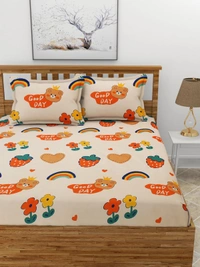 MORADO Premium Glace Cotton Elastic Fitted Double Bedsheet with 2 Pillow Covers (72x78x8 Inches) - Multicolor, Hand Wash or Machine Wash, Wash Dark Colors Separately, Do not Bleach