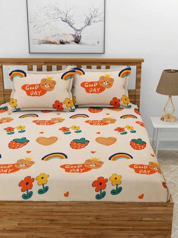 MORADO Premium Glace Cotton Elastic Fitted Double Bedsheet with 2 Pillow Covers (72x78x8 Inches) - Multicolor, Hand Wash or Machine Wash, Wash Dark Colors Separately, Do not Bleach