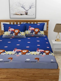 MORADO Premium Glace Cotton Elastic Fitted Double Bedsheet with 2 Pillow Covers (72x78x8 Inches) - Blue Grey, Hand Wash or Machine Wash, Wash Dark Colors Separately, Do not Bleach